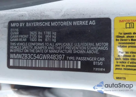 2016 Mini Countryman Cooper из США, поврежденный, VIN WMWZB3C54GWR48397